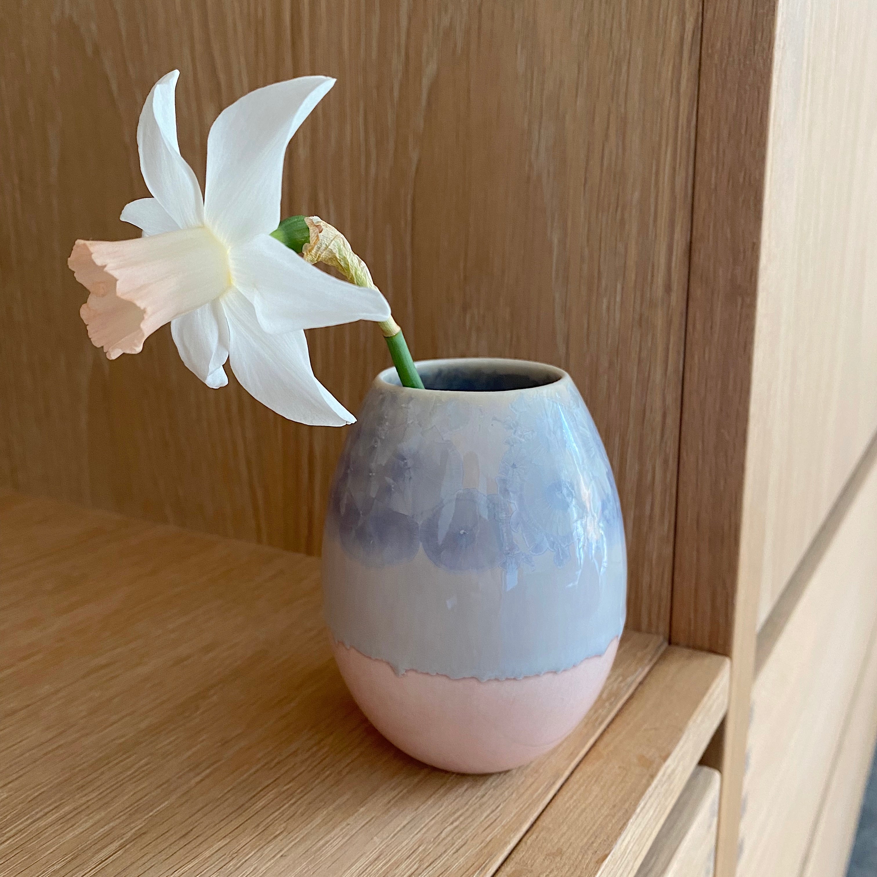 Wauw design vase med krystalglasur - lyserød og gråblå