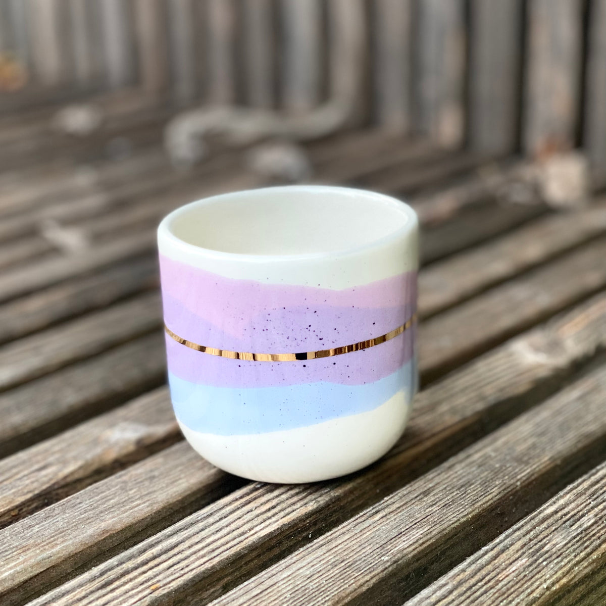 Cappuccino cup - Landscape with gold band - serenity lilac and blue