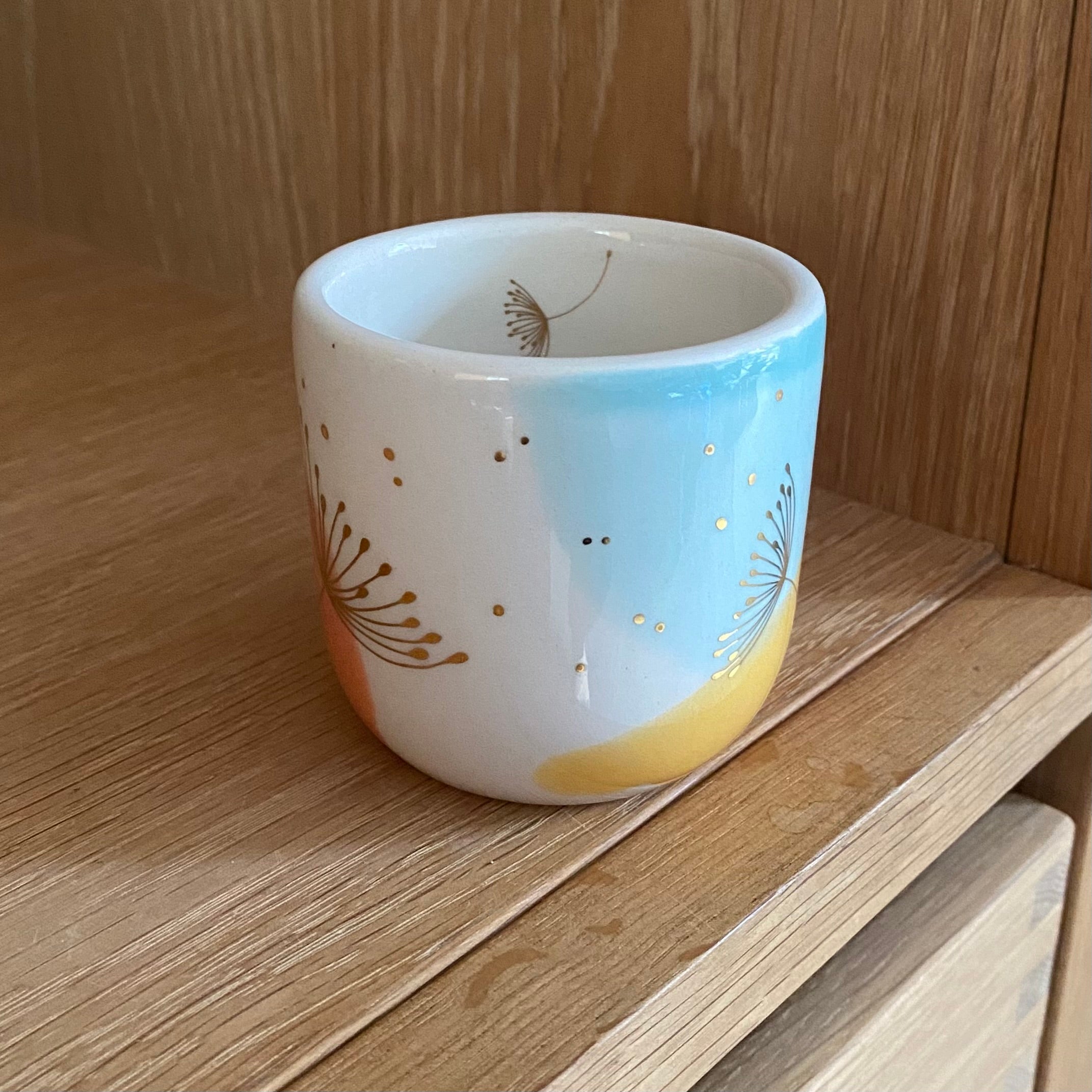 Espresso kop dandelion – koral, mint, varm gul – håndlavet keramik