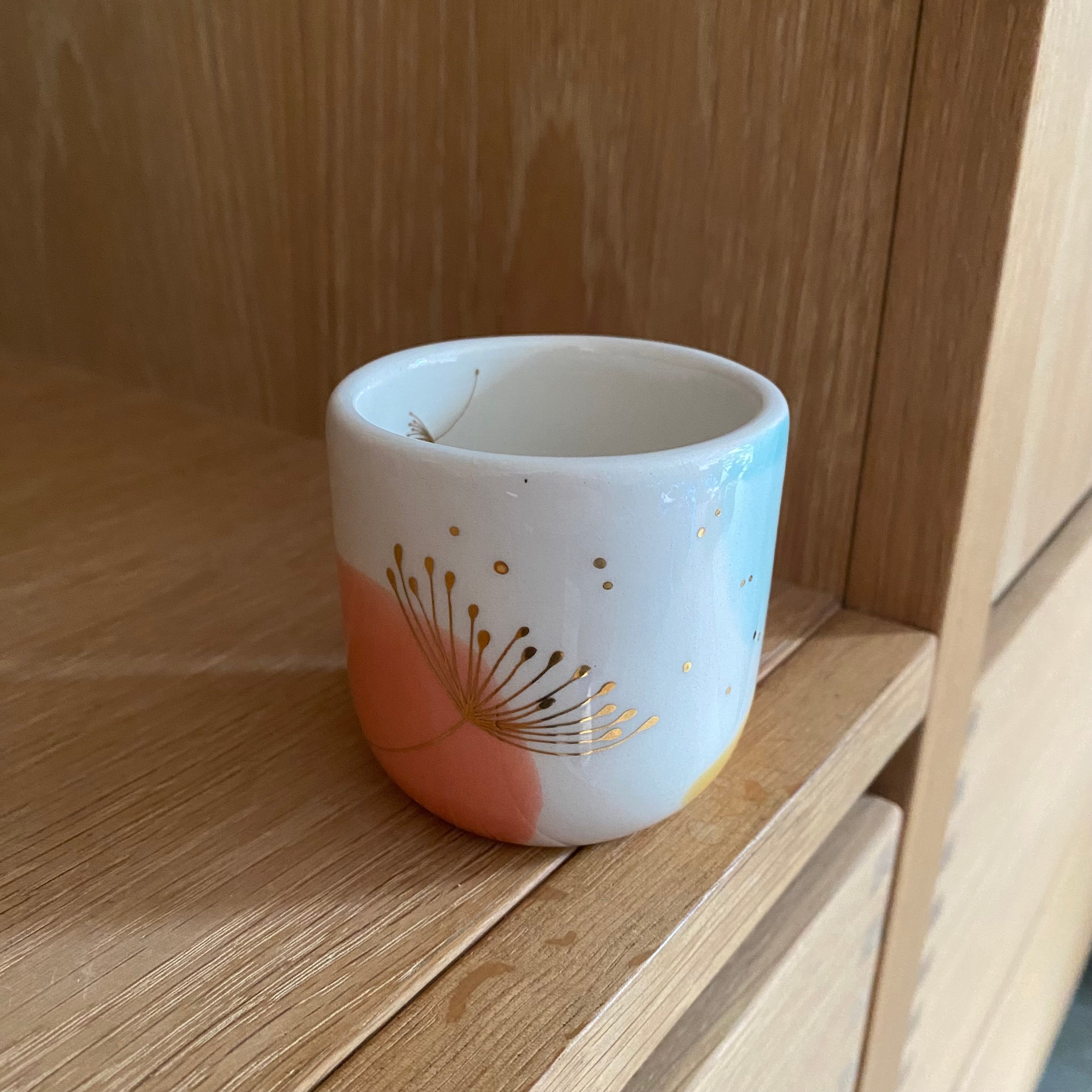 Espresso kop dandelion – koral, mint, varm gul – håndlavet keramik