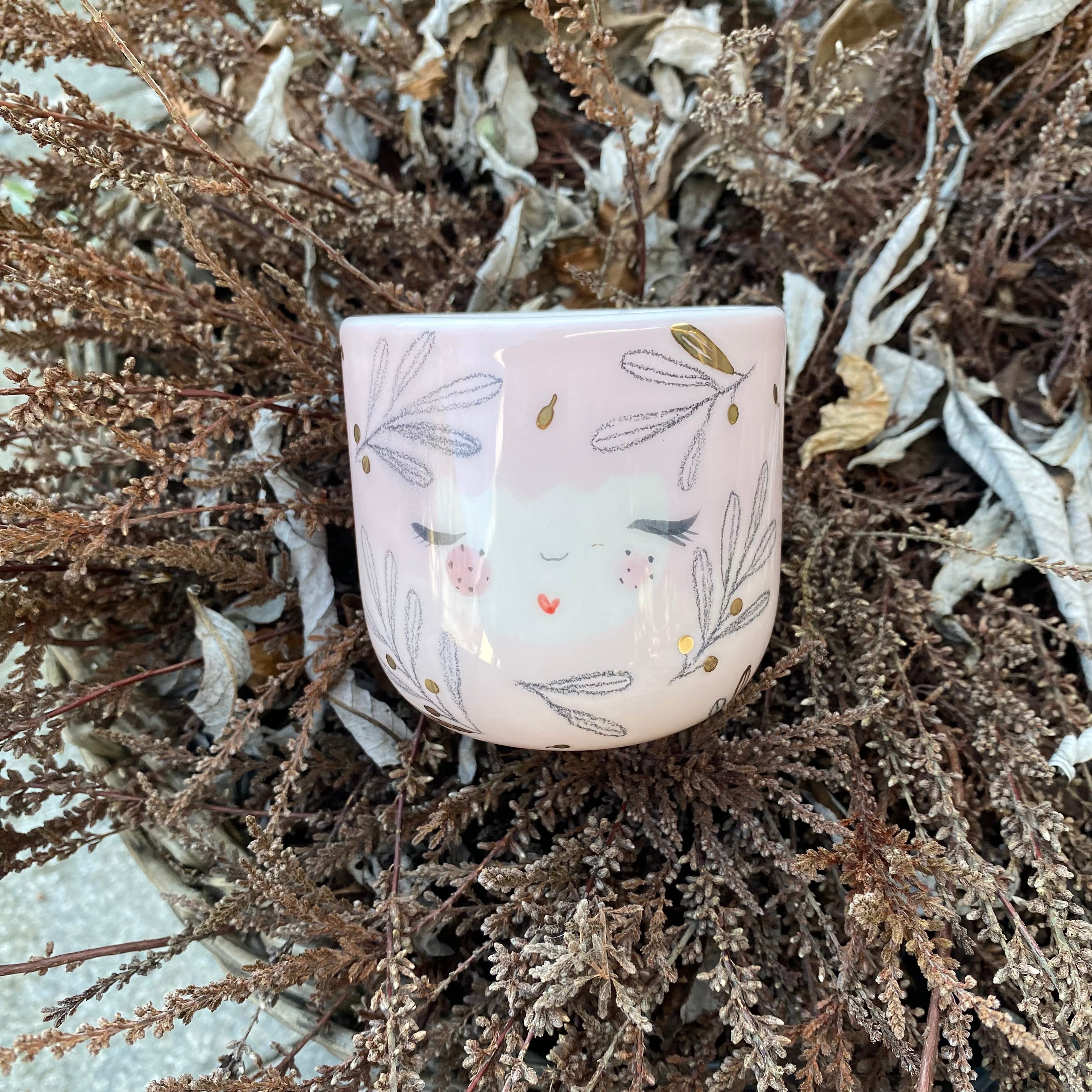 Keramik cappuccino kop olives - lyserød - håndlavet bestseller