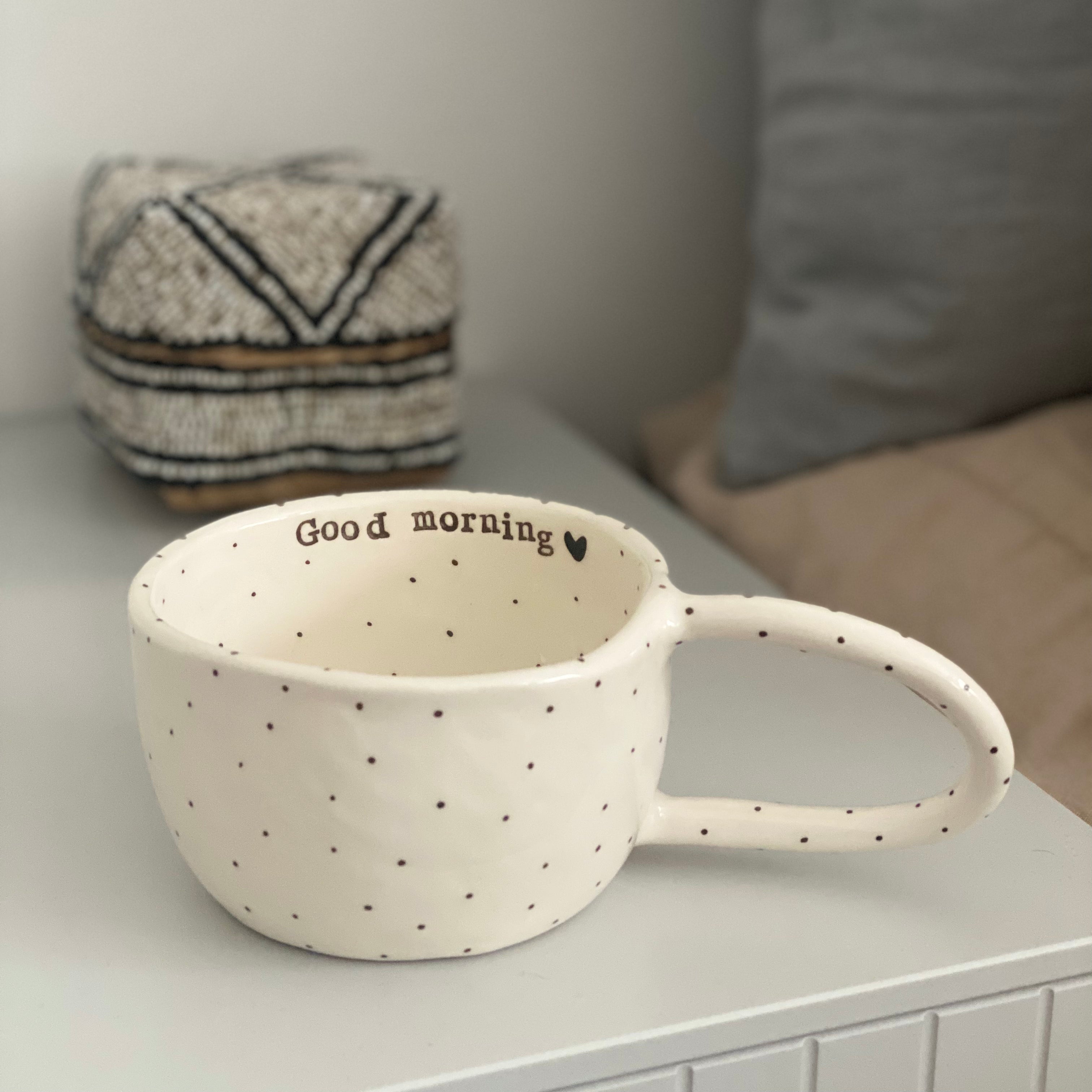 Terra Ceramica pinch kop med tekst, Good morning, sunshine - hvid