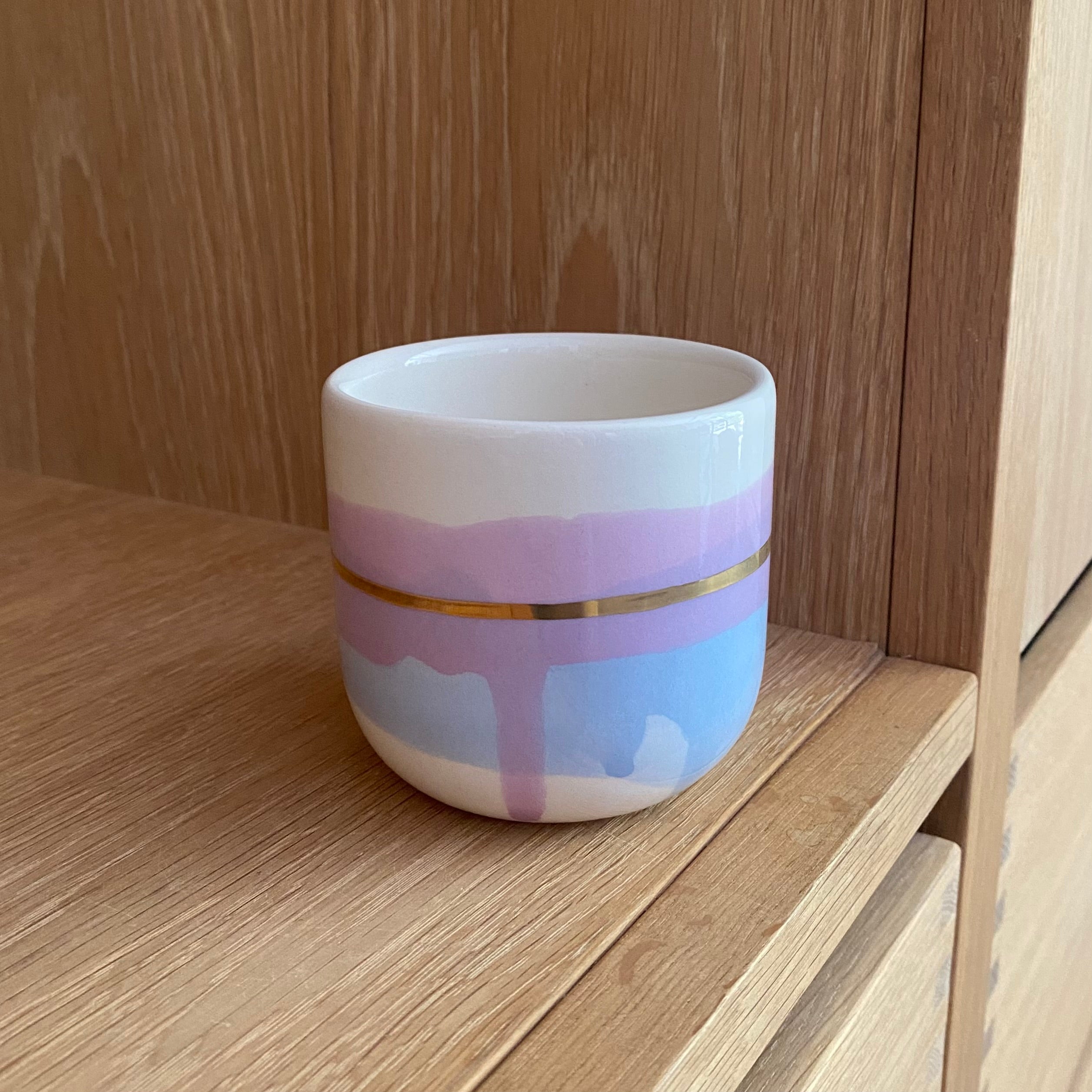 Cappuccino kop – Landscape med guldbånd – serenity lilla og blå