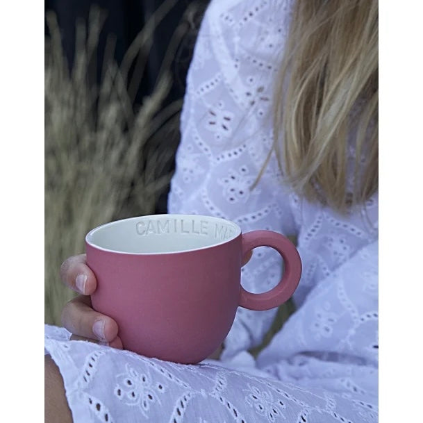 Chubby kaffekop i hindbær håndlavet keramik med valgfri navn eller tekst