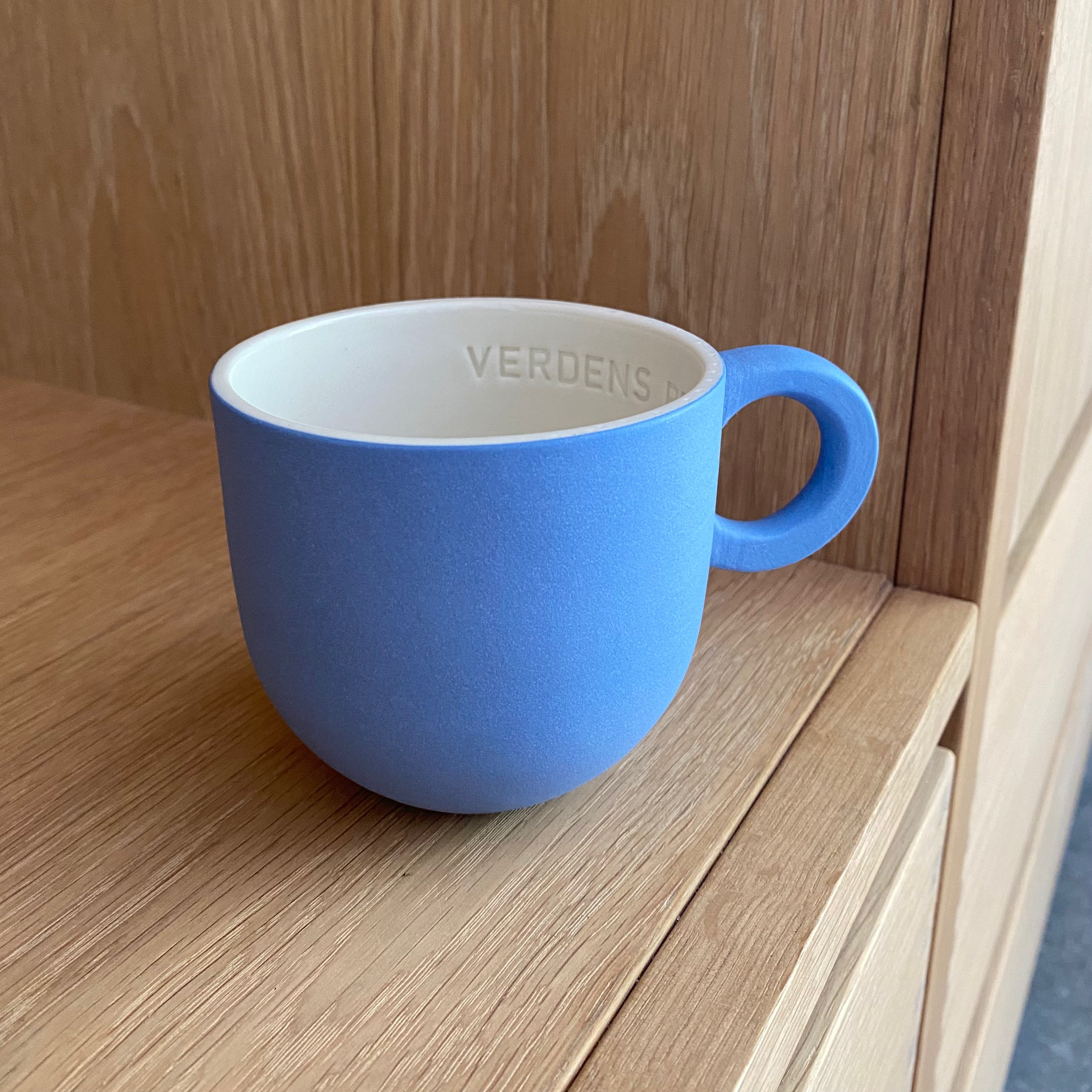 Chubby kaffekop i kornblå håndlavet keramik med valgfri navn eller tekst