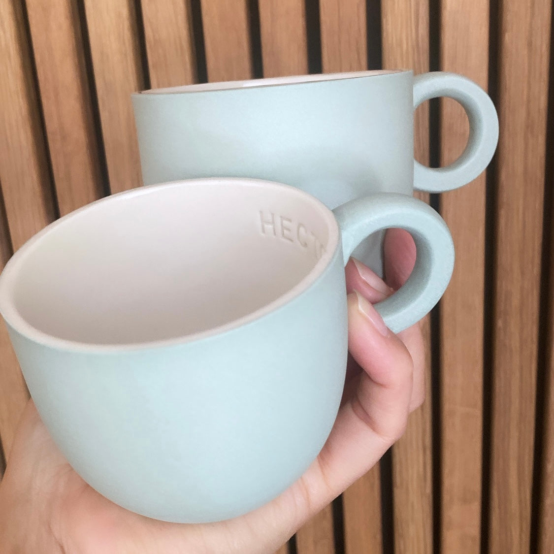 Chubby kaffekop i mint håndlavet keramik med valgfri navn eller tekst