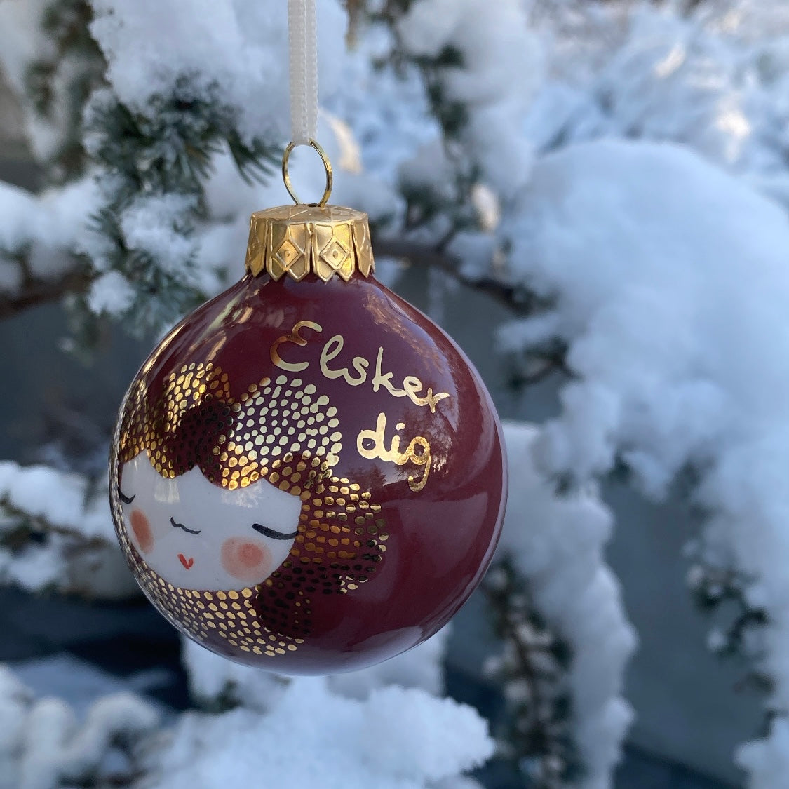 keramik julepynt fra marinski heartmades med tekst elsker dig - hos unika:k