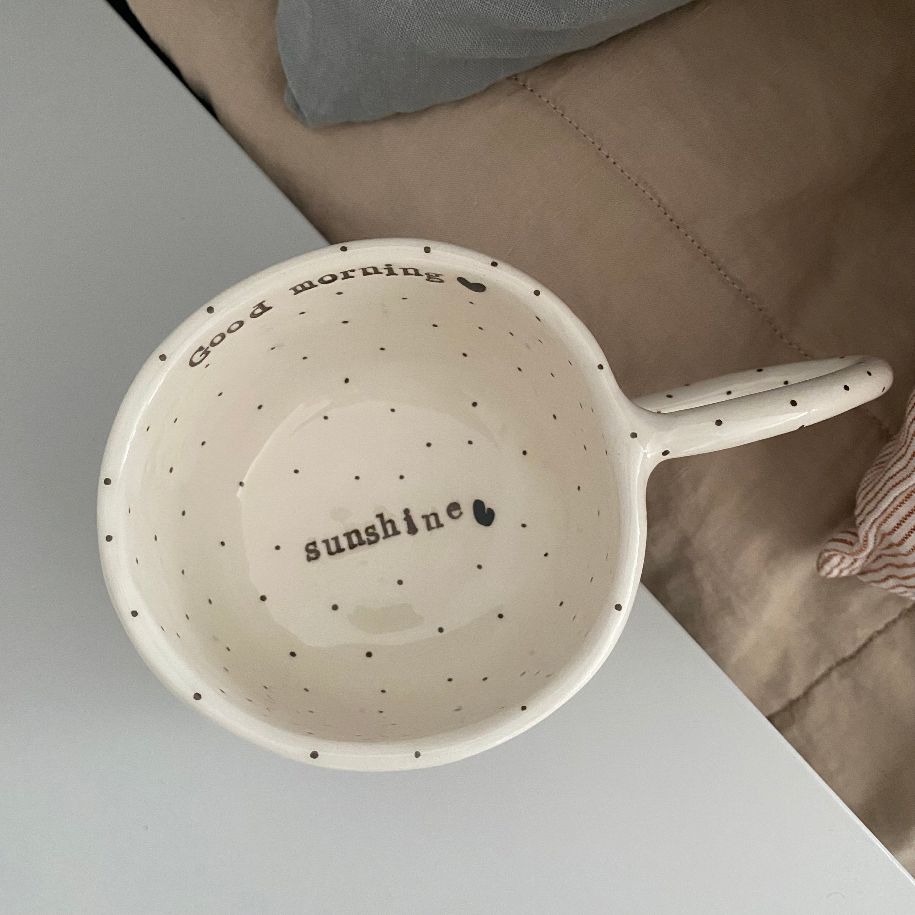 Terra Ceramica pinch kop med tekst, Good morning, sunshine - hvid