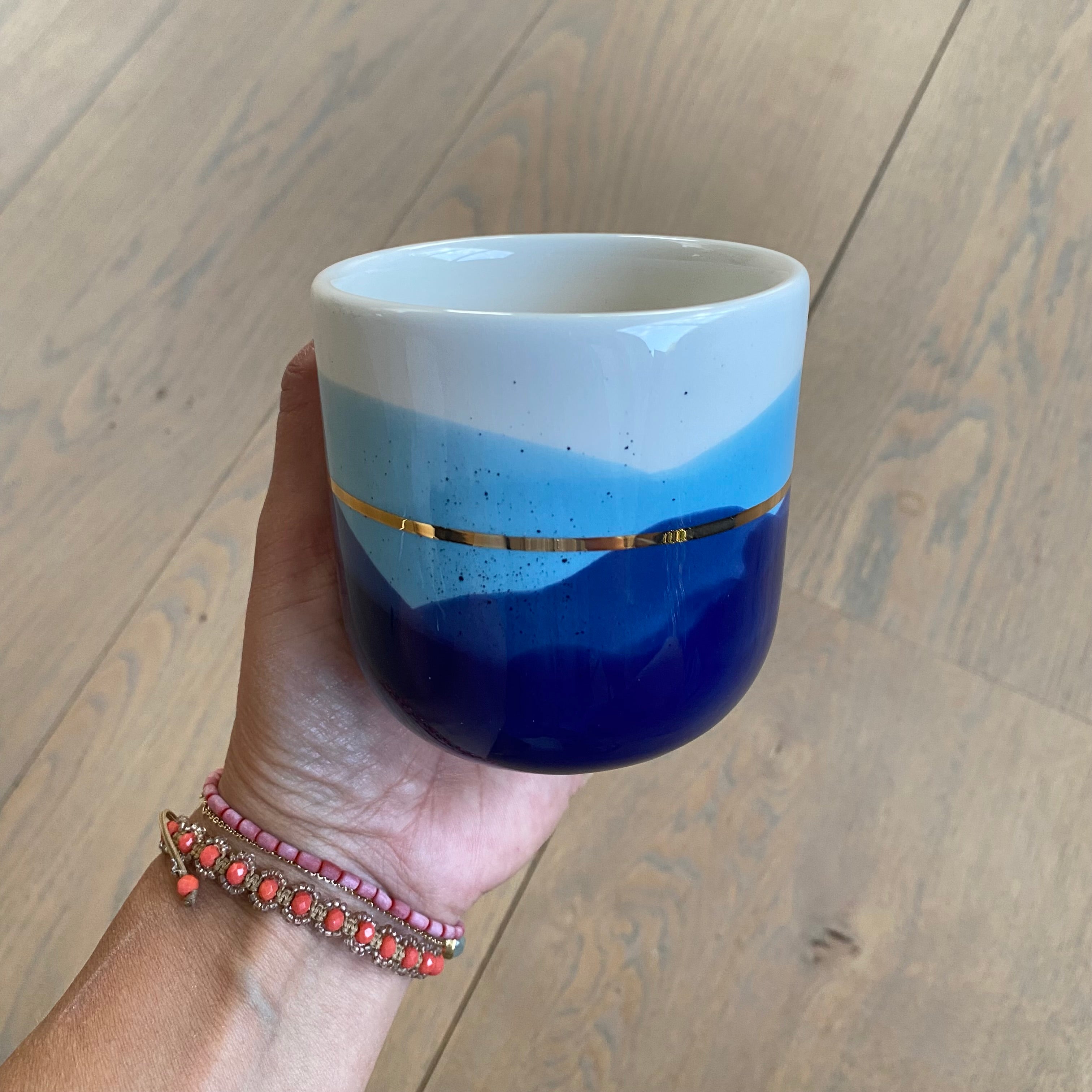 Kaffekop – Landscape med guldbånd – kongeblå og himmelblå