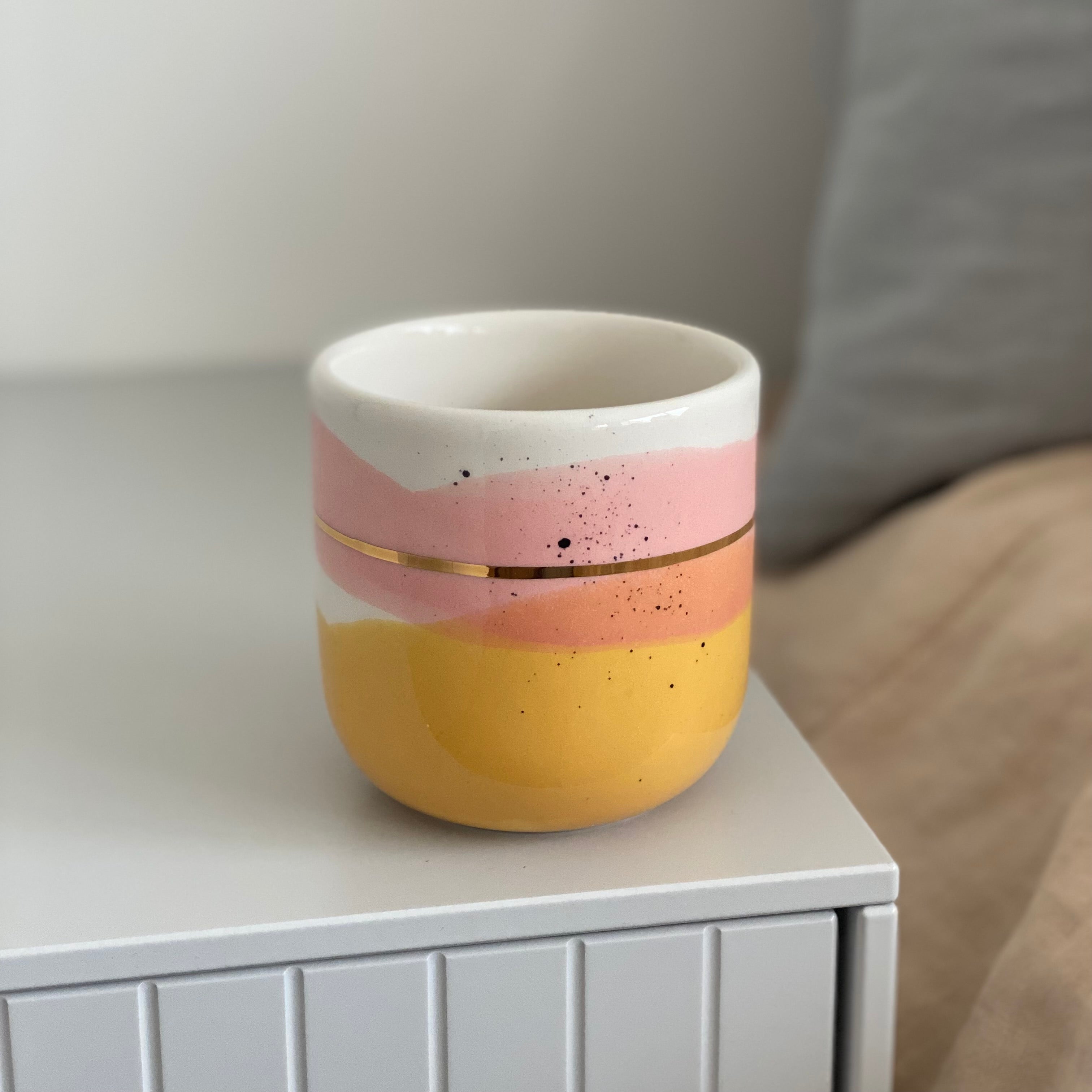 Marinski Heartmade latte cup Landscape - warm yellow and coral pink