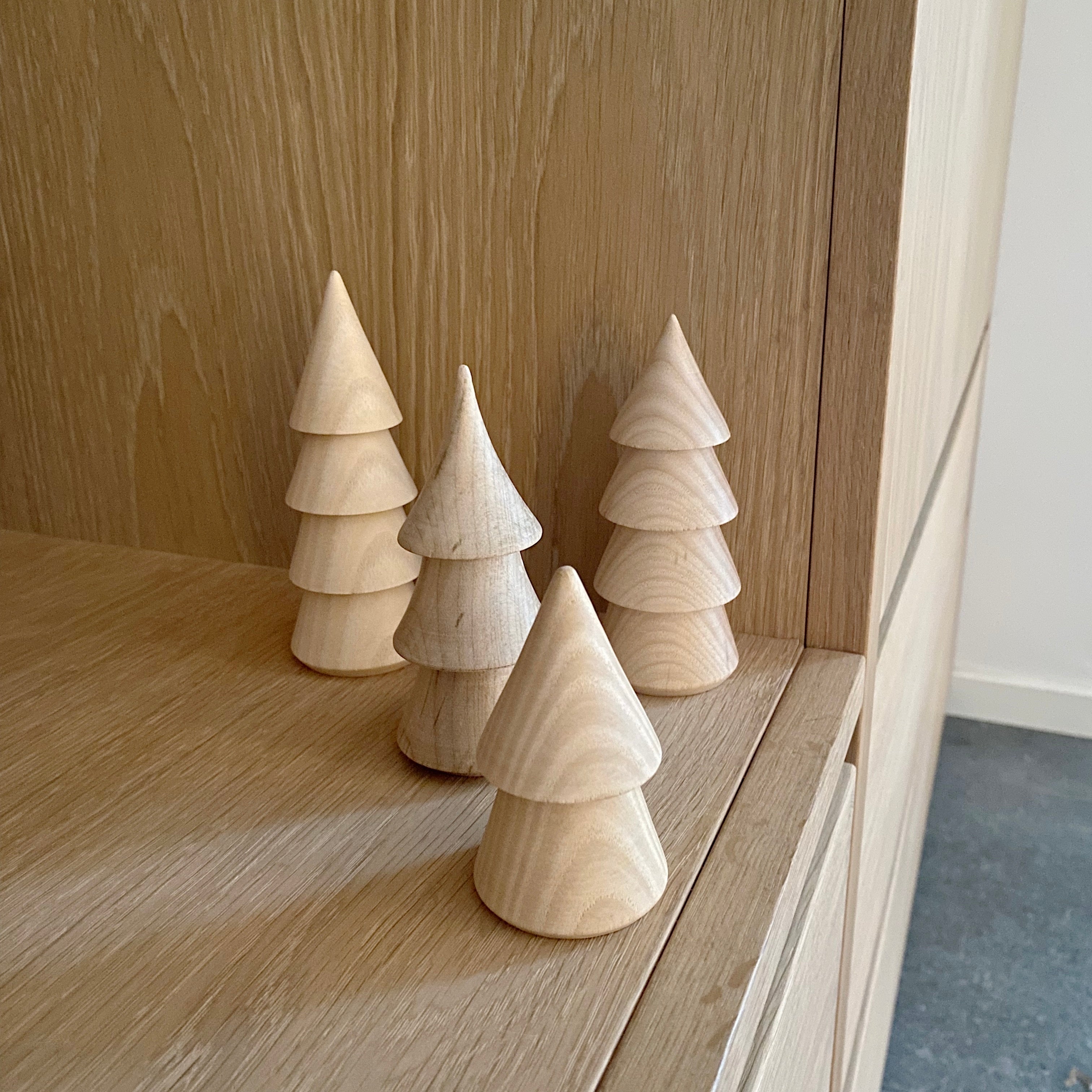 Bug in my home hand-carved Christmas tree - pine tree, set of 4 trees