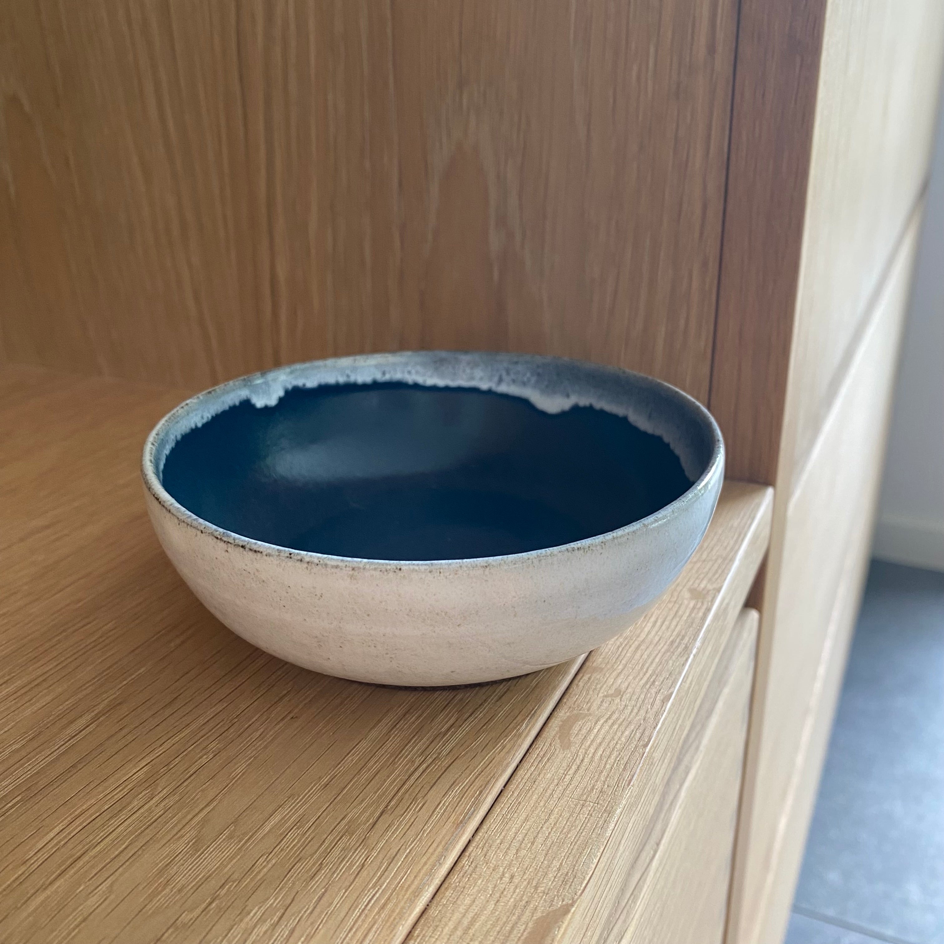 Tasja P small breakfast bowl - off white and dark blue