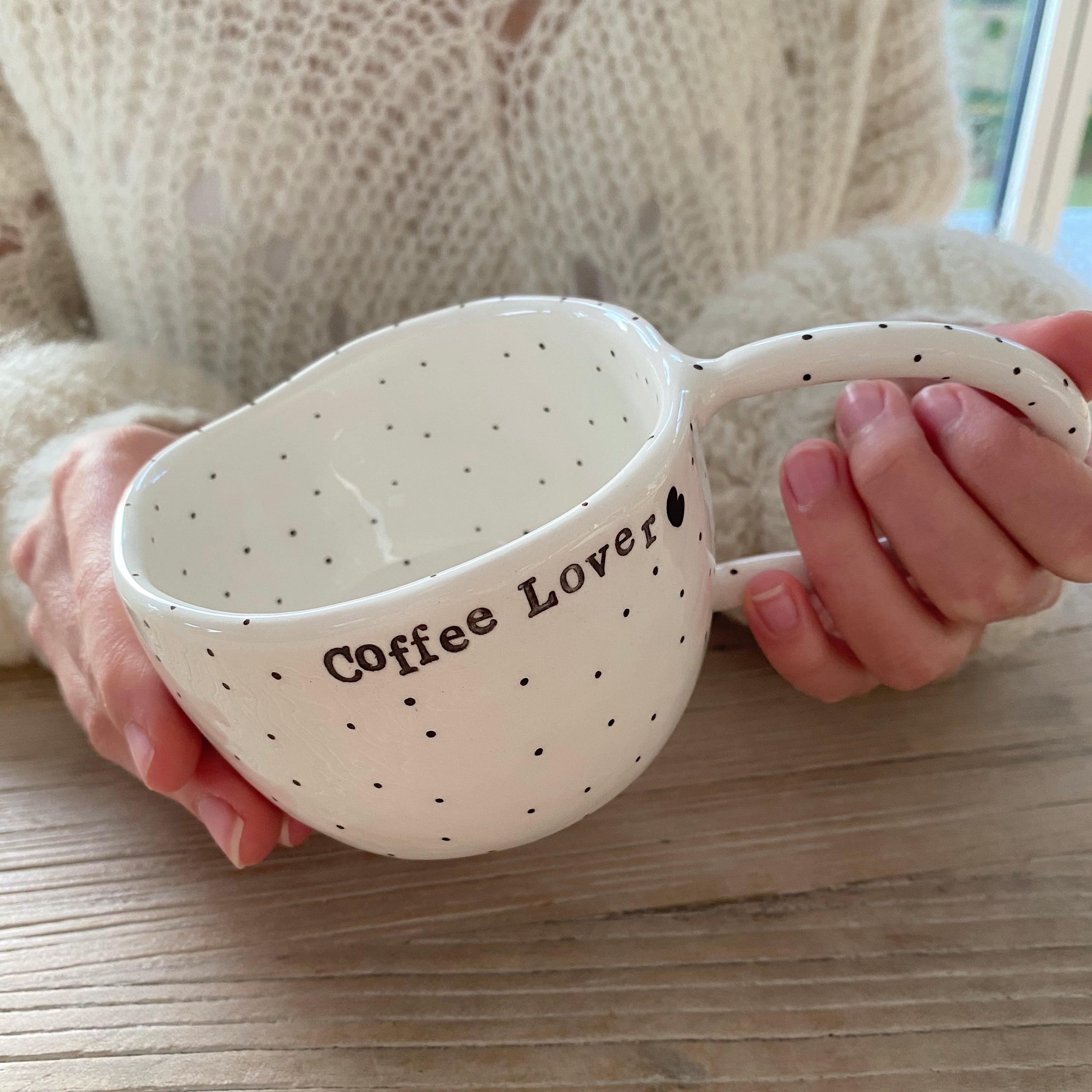 Terra Ceramica pinch kop med tekst, Coffee Lover - hvid