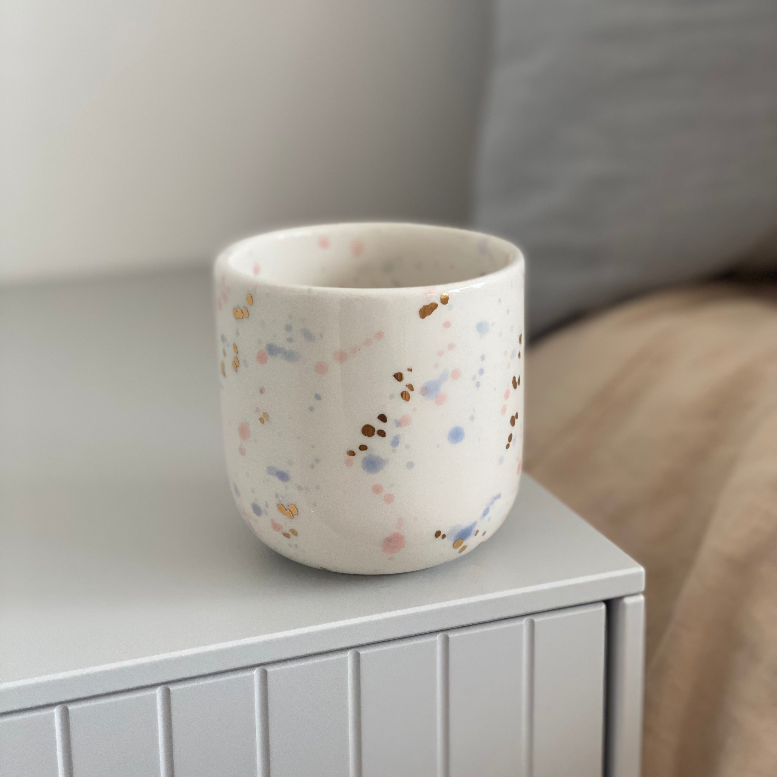 Marinski Heartmade latte cup speckles - celestial blues, pink and gold