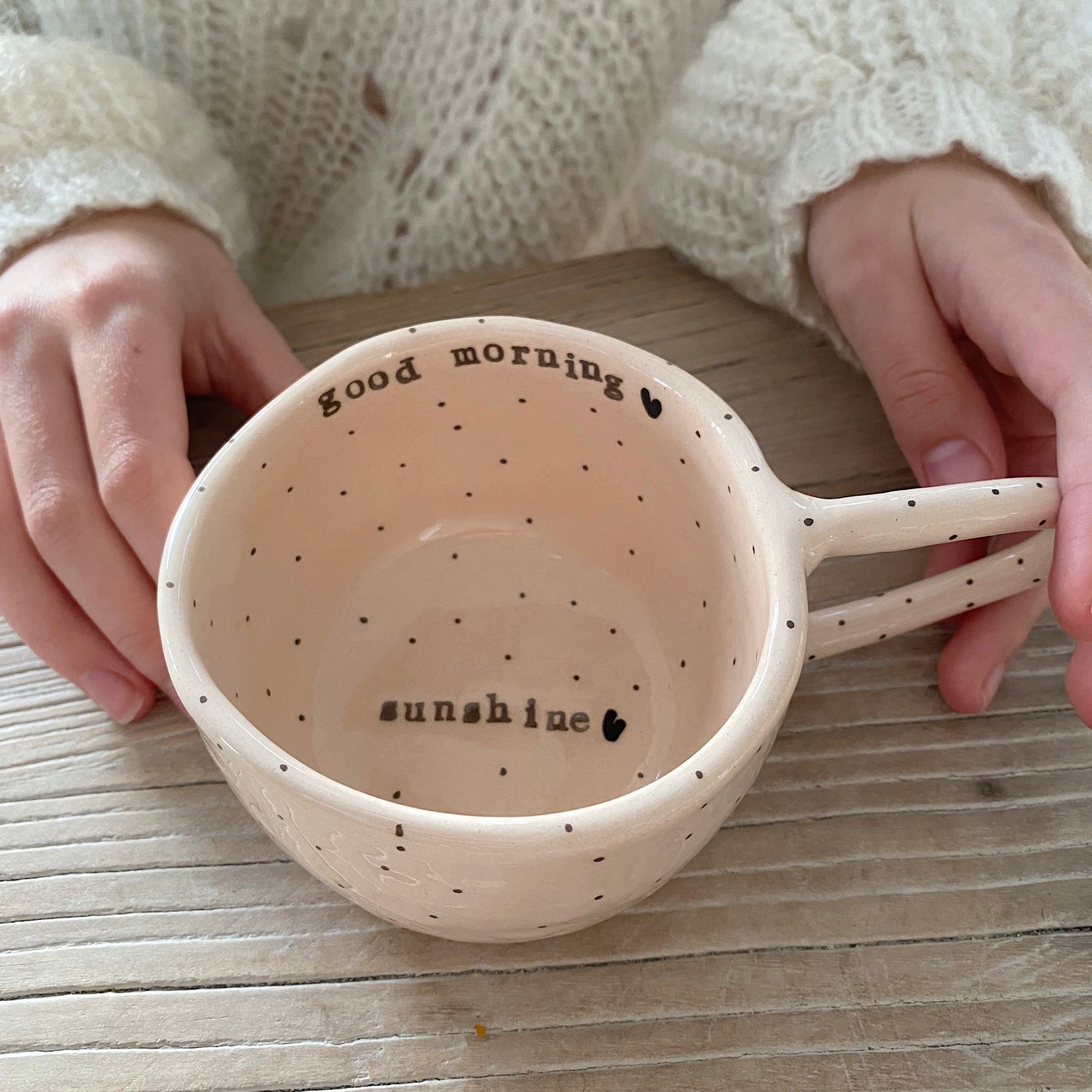 Terra Ceramica pinch kop med tekst, good morning, sunshine - creme