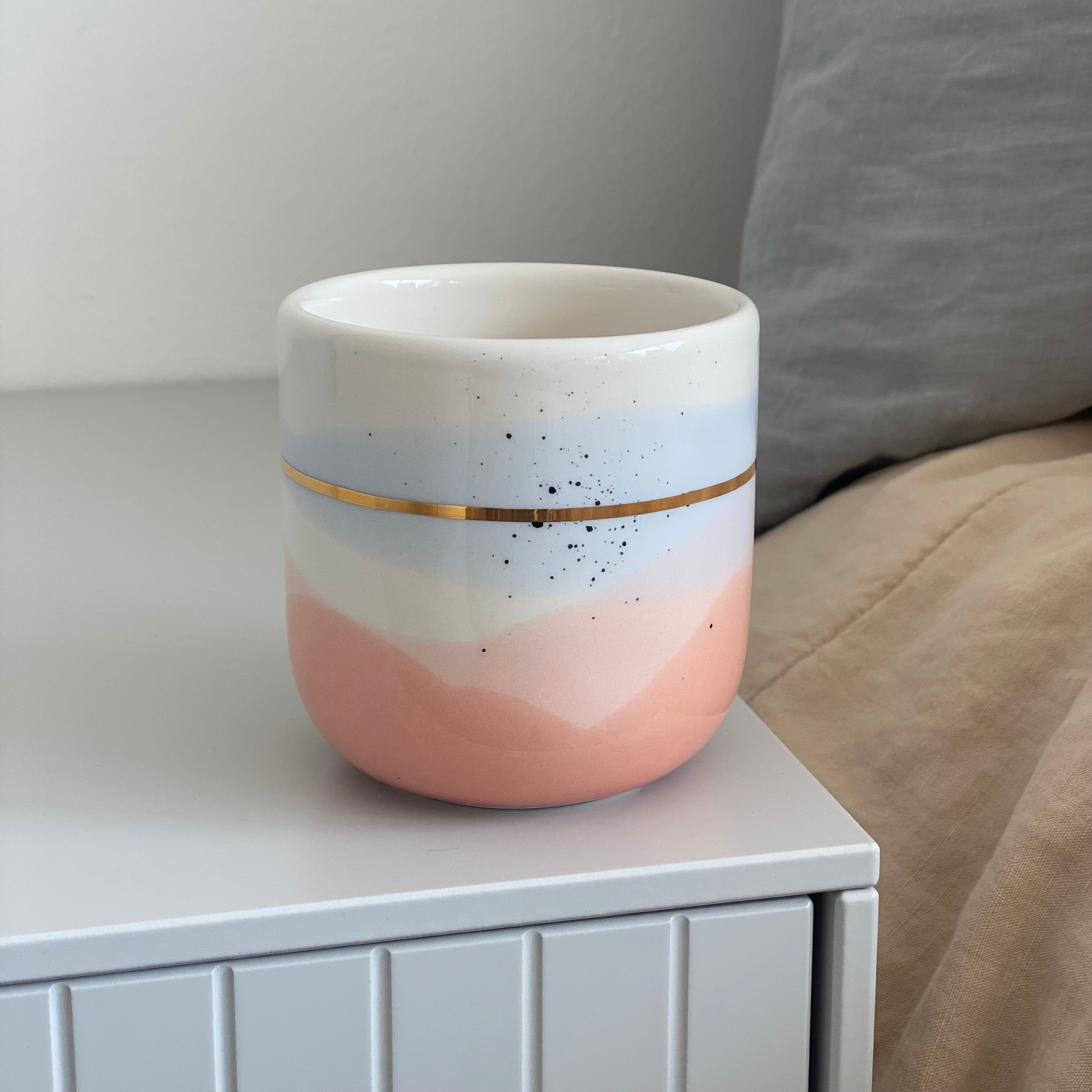 Marinski Heartmade's latte cup Landscape - dusty blue, pink salmon, blush