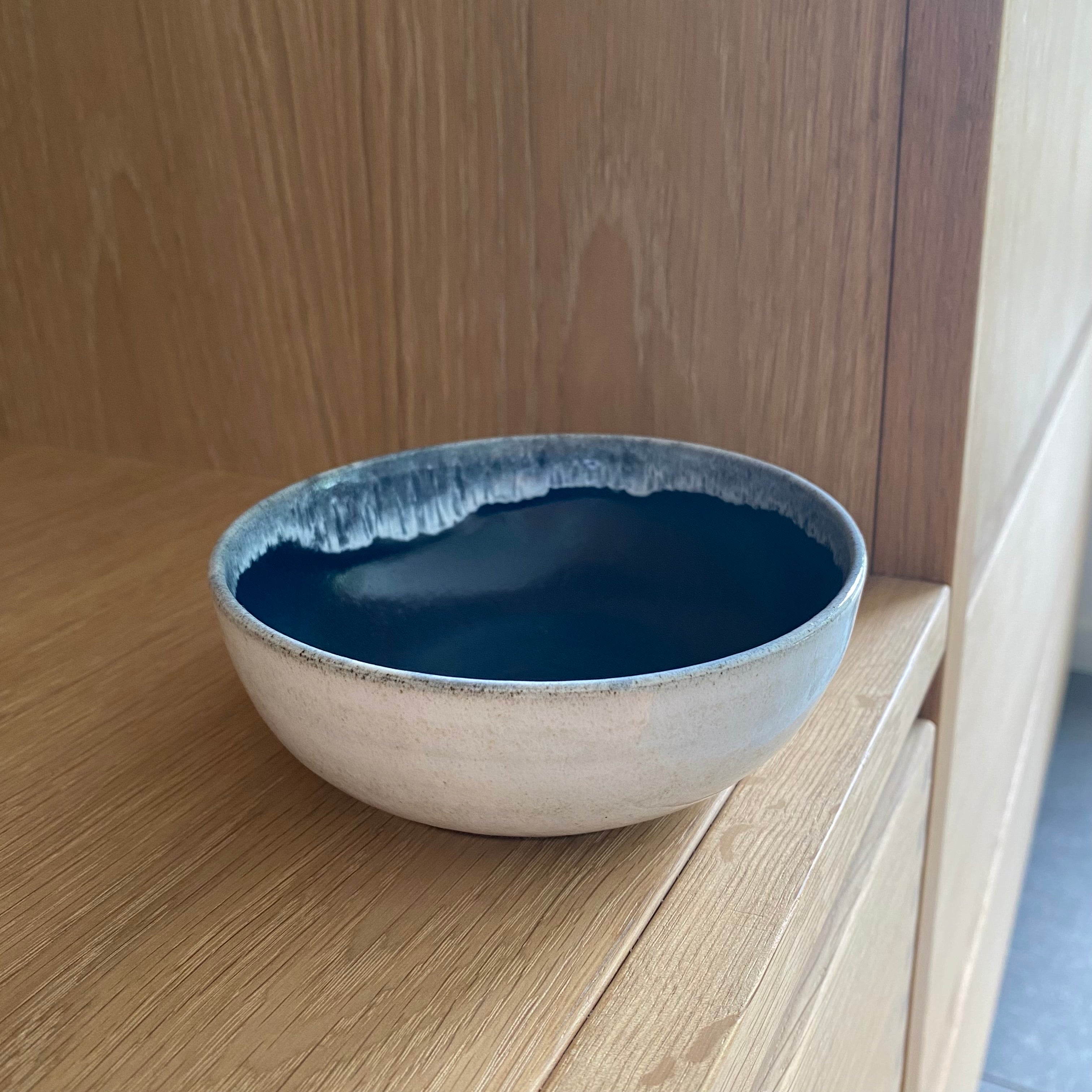 Tasja P small breakfast bowl - off white and dark blue