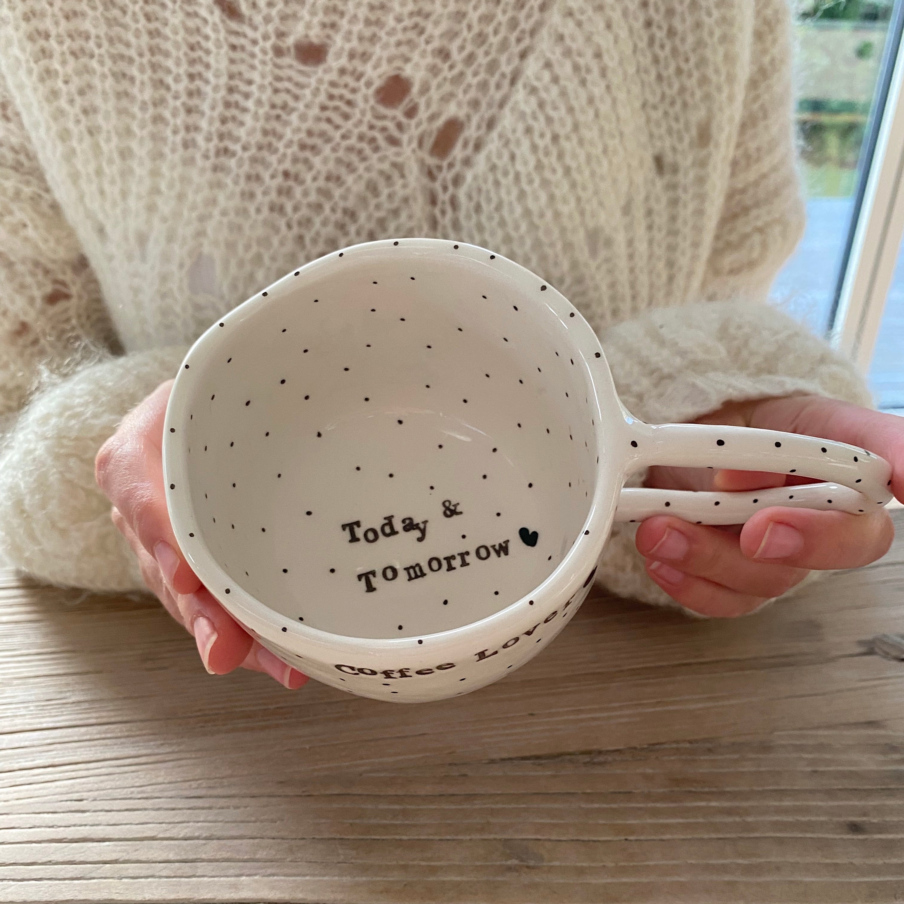 Tasse à pince Terra Ceramica avec texte, Coffee Lover - blanc