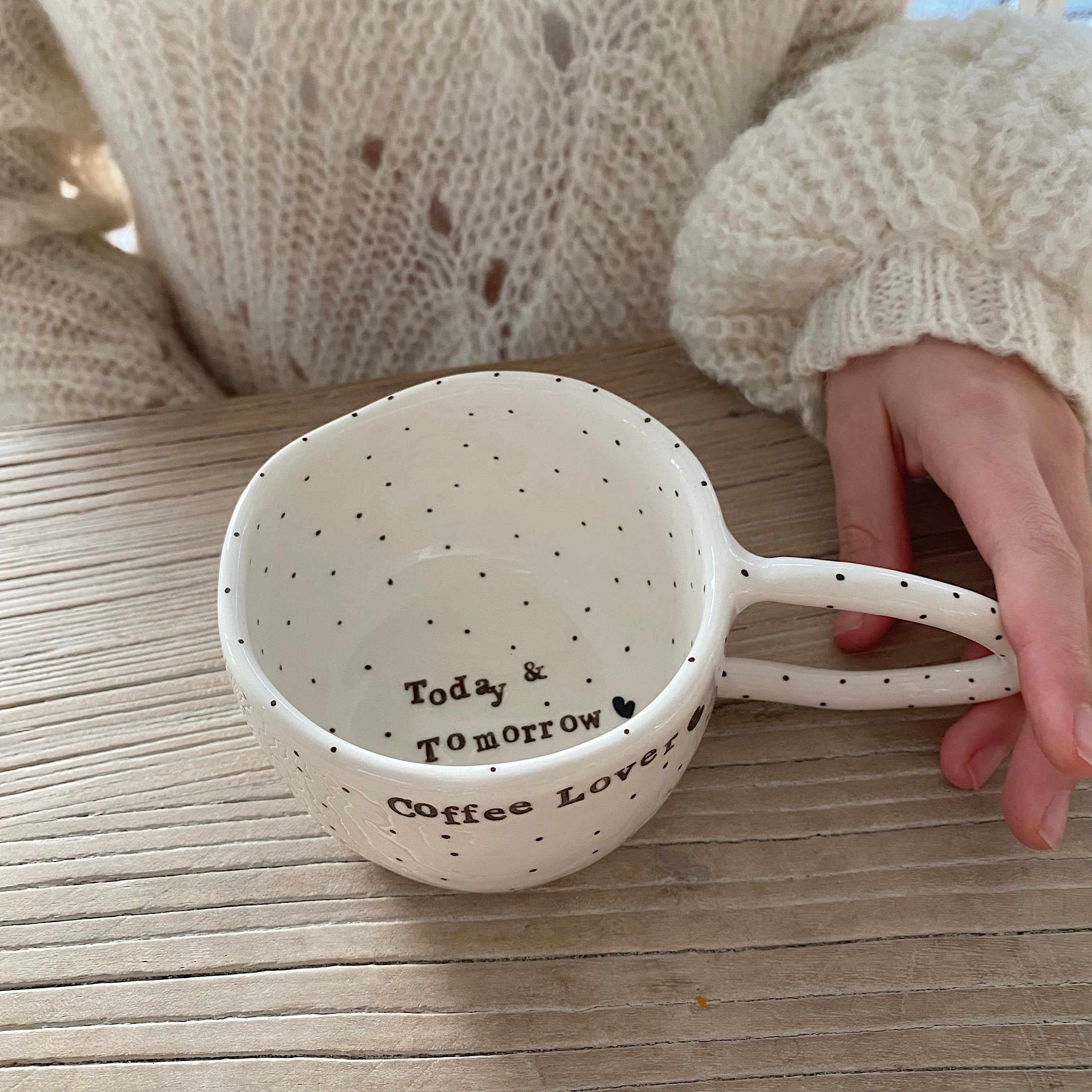 Terra Ceramica pinch kop med tekst, Coffee Lover - hvid