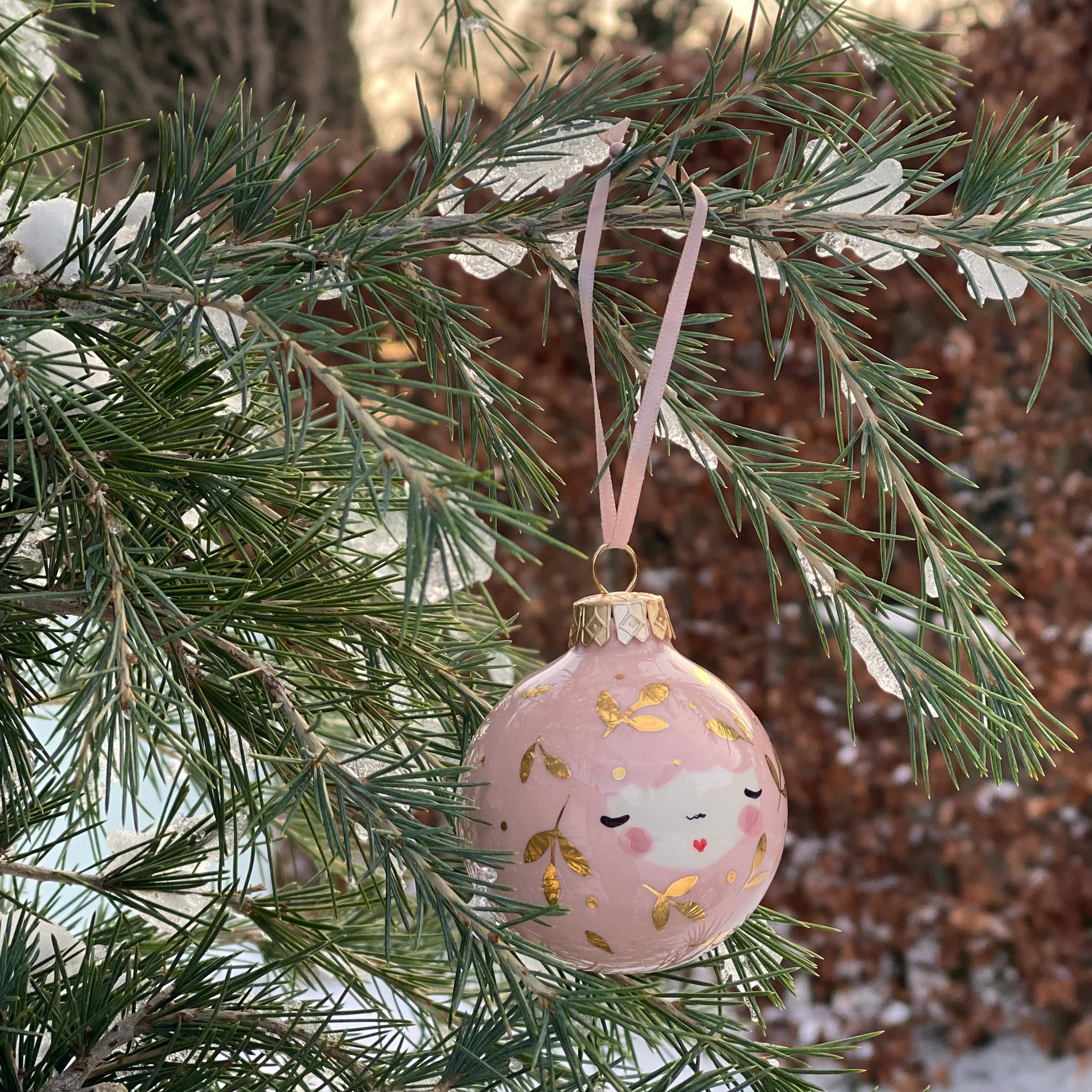 Marinski Heartmade Christmas ball floral - pink