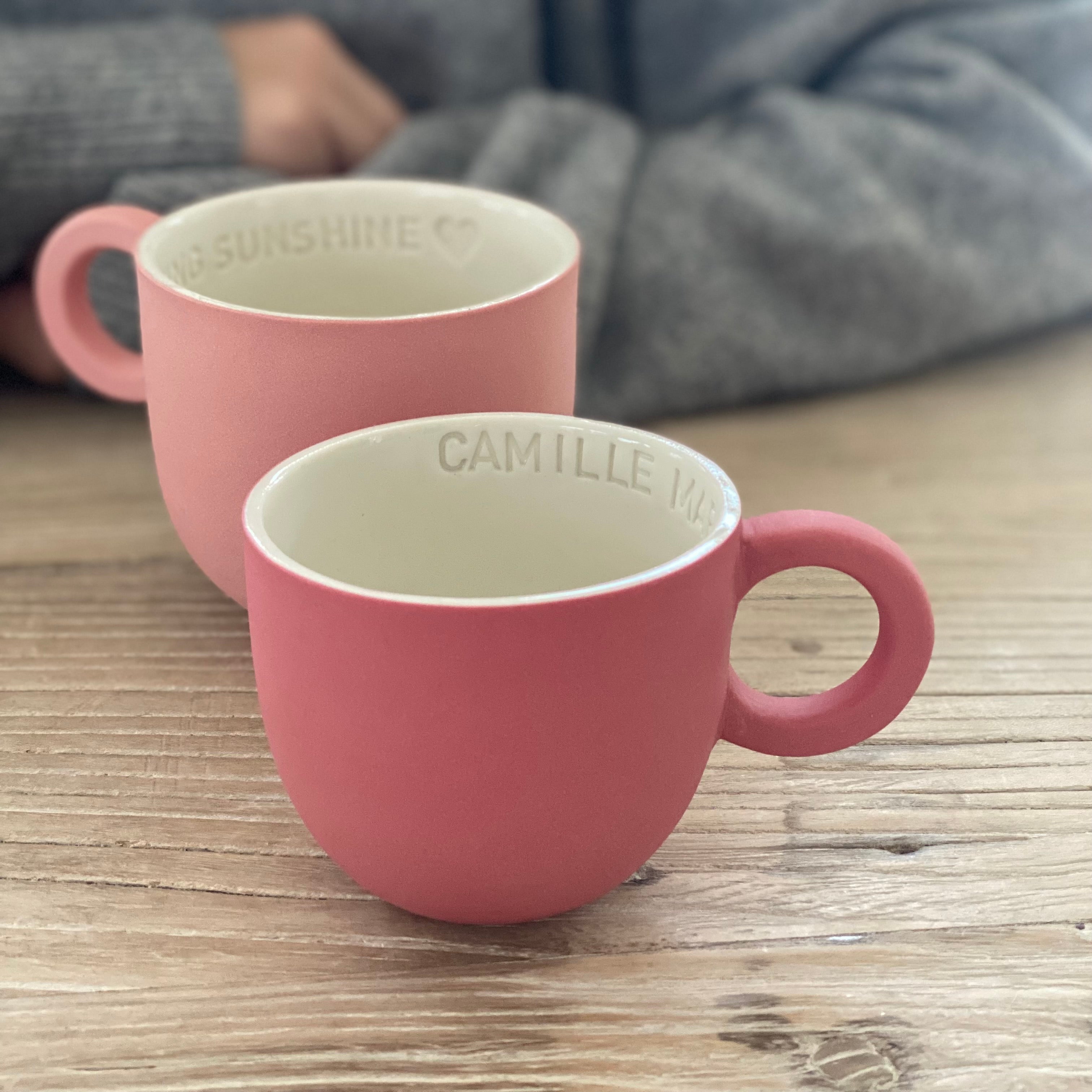 Chubby lille kaffekop i hindbaer håndlavet keramik med valgfri navn eller tekst