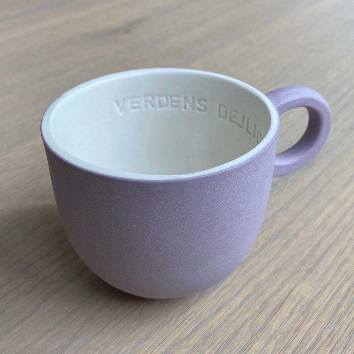 Chubby lille kaffekop i lavendel håndlavet keramik med valgfri navn eller tekst