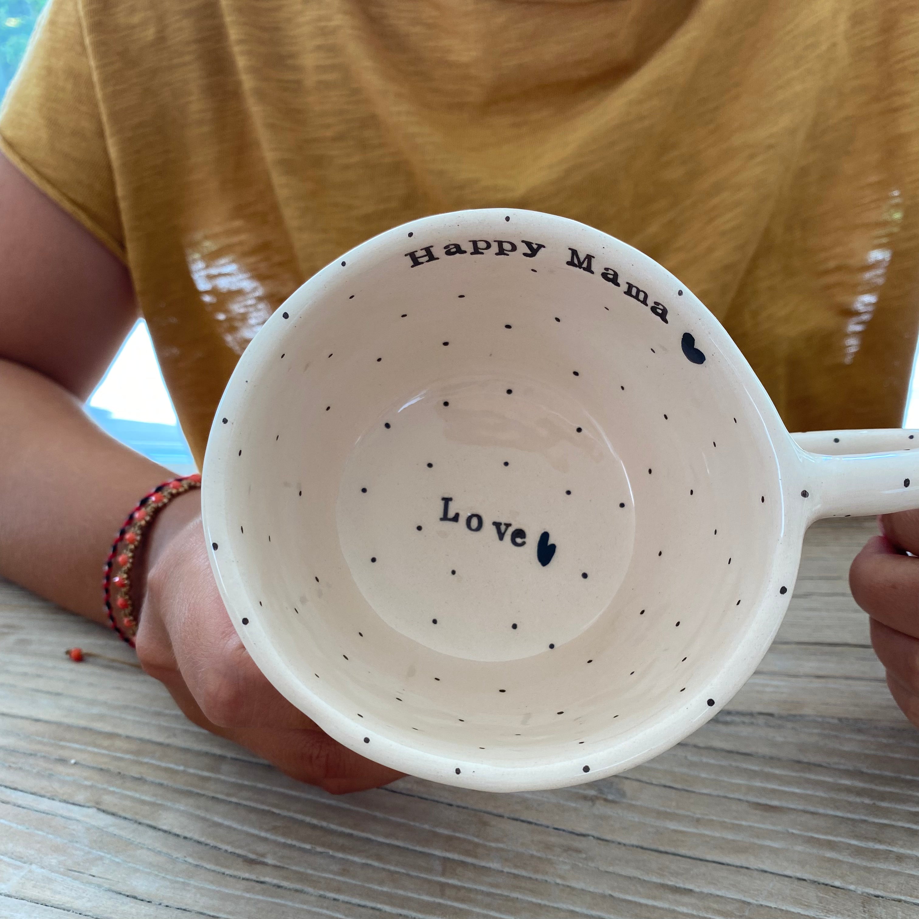Terra Ceramica pinch kop med tekst, Happy Mama, Love - creme