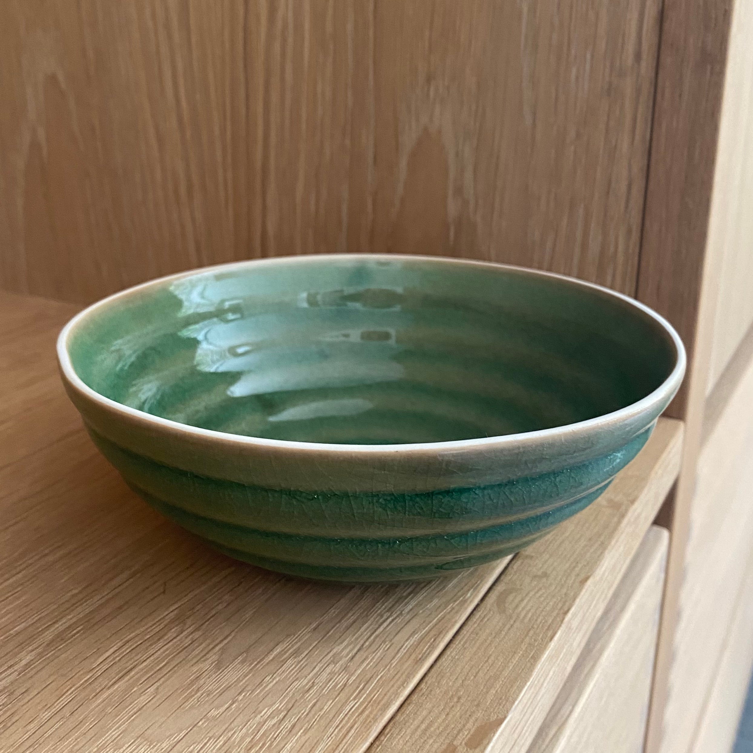 Hanne Bertelsen wide bowl Rille - dark green