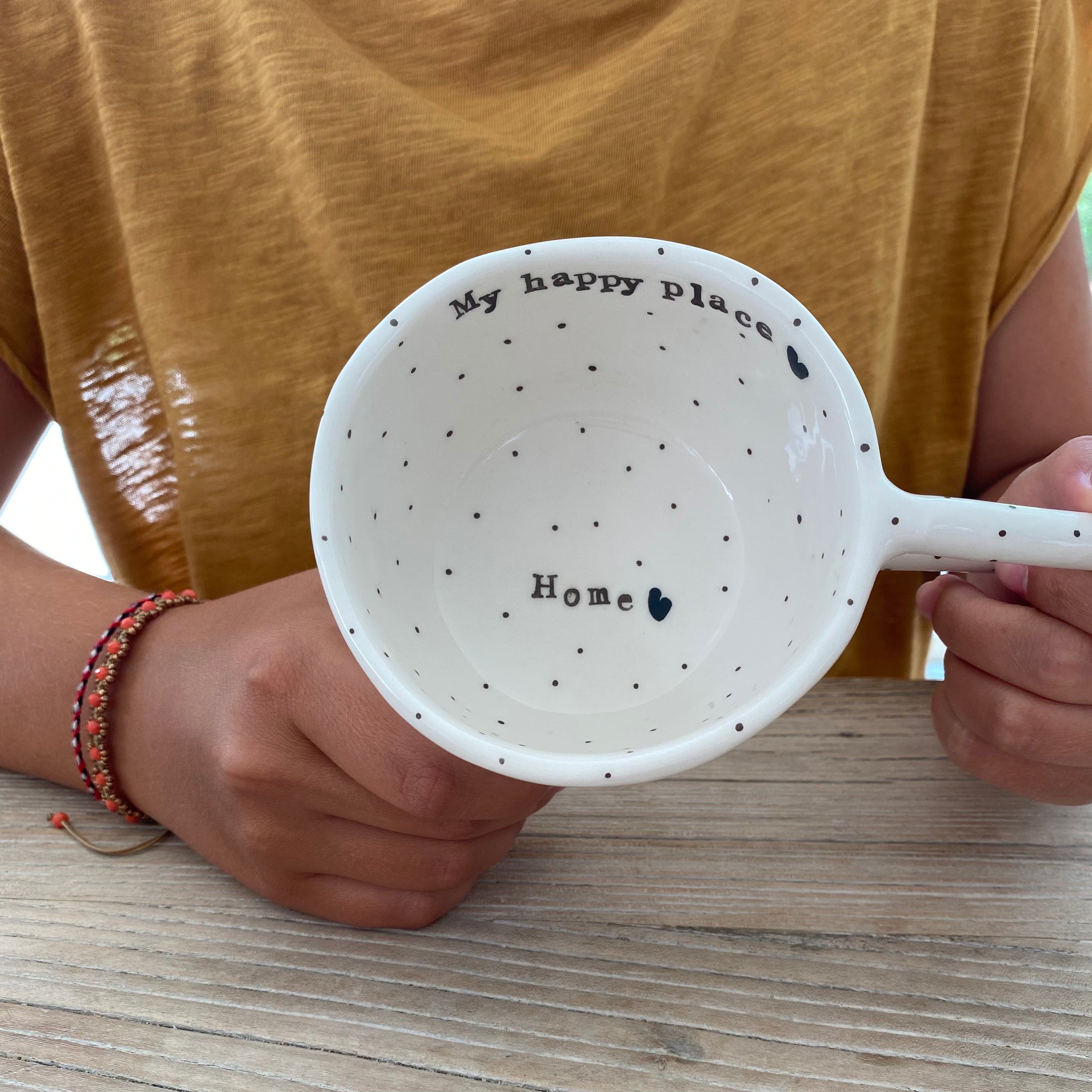 Terra Ceramica pinch kop med tekst, My happy place, home - hvid