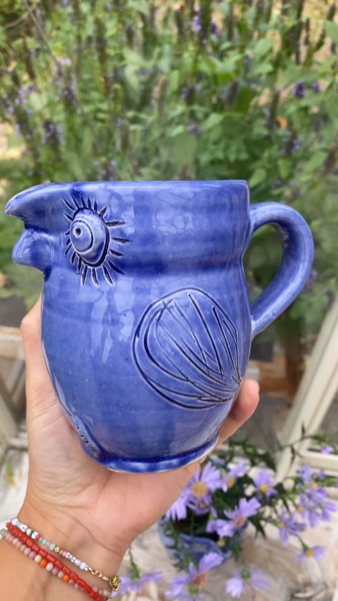 Mellemstor blå uglekande brugt som vase – håndlavet dansk keramik