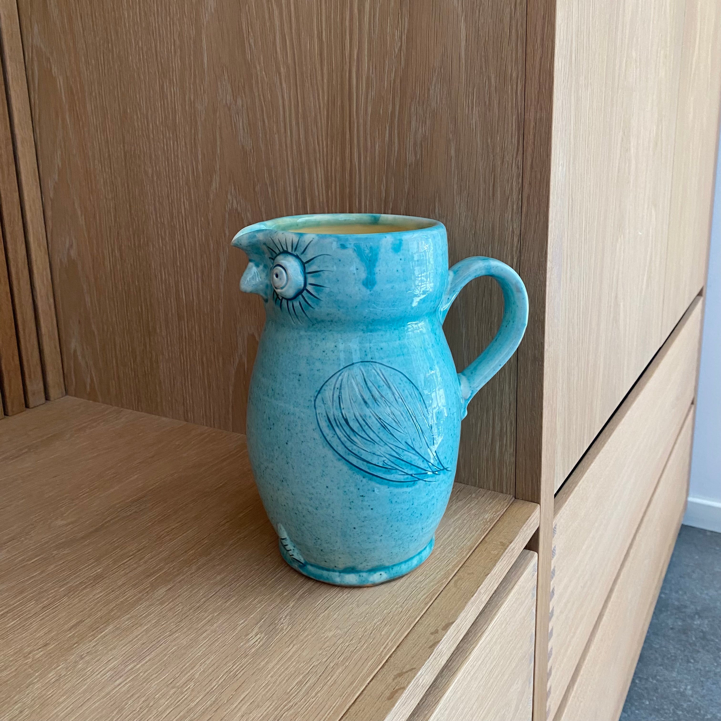 Dansk håndlavet uglekande i turkis af keramiker Erik Bendtsen. 
